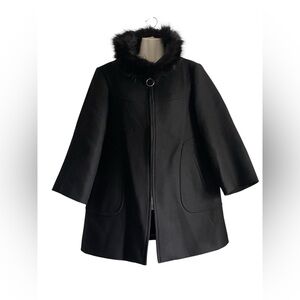 Zara Women's Black Coat with Detachable Faux Fur Collar